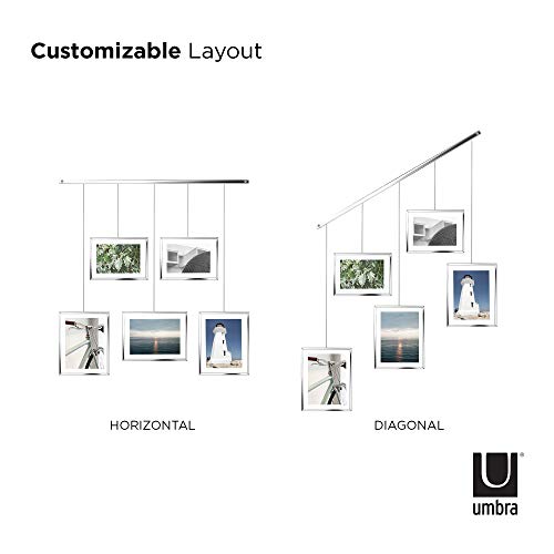 Umbra Exhibit Picture Frame Set, Adjustable Wall Mount, Set of 5, Chrome | Steel construction, customizable layout, damage-free hanging, fits 4x6 and 5x7 photos, includes mounting hardware - color: Chrome, size: Set of 5, style: 5-Opening