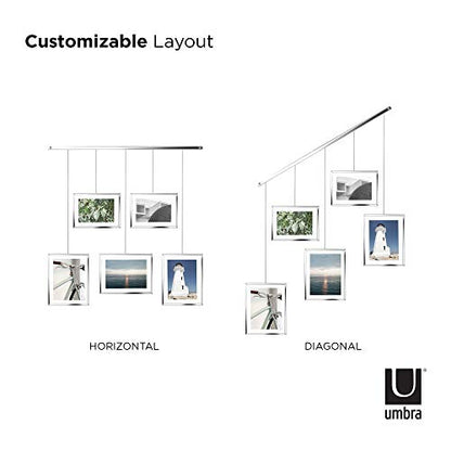 Umbra Exhibit Picture Frame Set, Adjustable Wall Mount, Set of 5, Chrome | Steel construction, customizable layout, damage-free hanging, fits 4x6 and 5x7 photos, includes mounting hardware - color: Chrome, size: Set of 5, style: 5-Opening