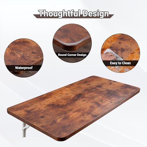 Neoaider Wall Mounted Folding Table 39.4”L x 19.7”W, Brown | Laundry Folding Table with Heavy Duty Metal Collapsible Shelf Brackets, Wall Mounted Desk Fold Down for Small Spaces - color: Brown, size: 39.4" x 19.7"