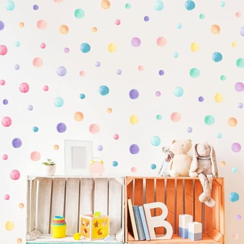 AOWDIAO 153 Pcs Watercolor Polka Dot Wall Decals Peel & Stick Vinyl Dots Stickers for Bedroom, Nursery, Playroom & Classroom Decor - style: Watercolor Polka Dot