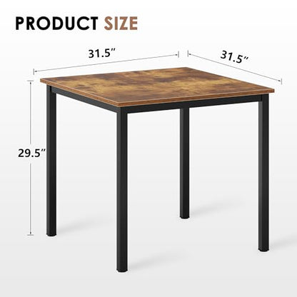 Need Small Square Dining Table- 31-1/2'' Sturdy and Heavy Duty Writing Desk for Small Spaces and Writing Table Desk Breakroom Table, Rustic Brown | Black Frame Sturdy and Heavy Duty Writing Desk for Small Spaces, Sturdy Writing Table for Home Office or St