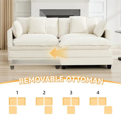 76'' Cloud Deep Seat Loveseat, Upholstered Chenille Modular 2-Seats Sectional Sofa Couch, Modern Comfy Settee Loveseat for Living Room Set, Small Apartment, Beige - color: Beige, size: 76'' L Shape