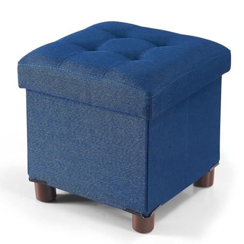 BRIAN & DANY Small Ottoman with Storage, Small Storage Ottoman, Folding Foot Stool with Wood Legs for Living Room and Bedroom Linen Rest Seat, 12.6"x12.6"x12.8" - Blue - color: Blue, size: 12.6"D x 12.6"W x 12.8"H