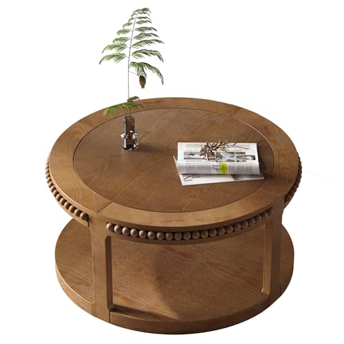 Round Wood Coffee Table, Farmhouse Rustic Circle Coffee Tables, 2-Tier Solid Wood Coffee Table for Living Room Apartment Office-31.5'' Walnut - color: 2tier-walnut Wood, size: 31.5''Round
