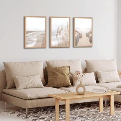 skysoon Neutral Beach Wall Art Set of 3, Boho Coastal Ocean Canvas Prints | coastal bathroom wall art Natural Wilderness Seascape Painting Set for Living Room Bedroom Office 12x16 Inch - color: River, size: 12x16 Inch