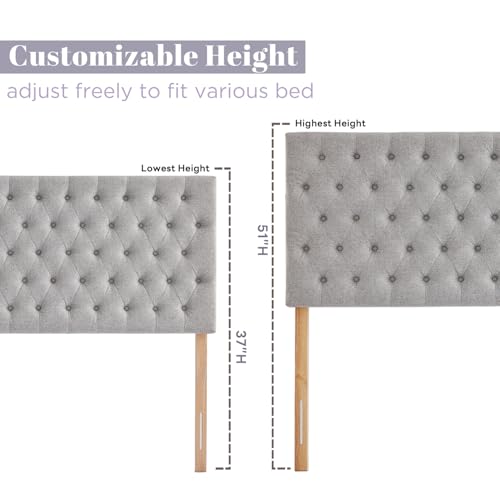 Upholstered Queen Headboard Only, Premium Linen Button Tufted Headboards, Adjustable Solid Wood Head Board, Padded Headboard with Solid Wood Legs in Bedroom (Grey) - color: Gray, size: High Queen