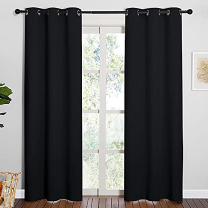 NICETOWN Thermal Insulated Black Blackout Curtains/Drapes 84 inches Length 2 Panels Set for Living Room, 42 inches Wide, Privacy Sound Reducing Room Darkening Draperies Window Treatment - color: Black, size: 42"W x 84"L (Pack of 2)