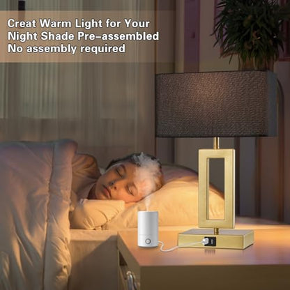 gernehop Black Table Lamps Set of 2 with Dual USB Ports,3-Way Dimmable Touch Control Bedside Lamps,Modern Bedroom Table Lamp for Living Room,Nightstand LED Bulbs Included - color: 16inchBlack&Gold