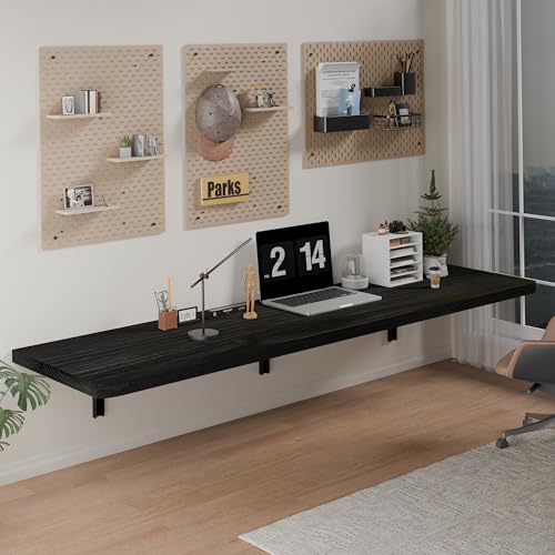 IAE Wall Mounted Folding Table with Pine Wood,60" x 16" Floating Wall Desk | Laundry Folding Table with Shelf Brackets,Fold Down Desk Shelf,Fold Workbench for Apartments,Home,Laundry Room,Kitchen,Black - color: Black, size: 60*16* 8 Inch