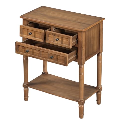 Merax Narrow Console Table, Elegant Slim Entryway Table Sofa Table with Three Storage Drawers and Bottom Shelf for Entryway for Hallway, and Living Room (Natural) - color: Natural