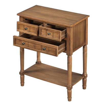 Merax Narrow Console Table, Elegant Slim Entryway Table Sofa Table with Three Storage Drawers and Bottom Shelf for Entryway for Hallway, and Living Room (Natural) - color: Natural