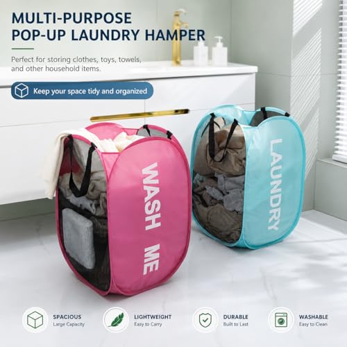 Collapsible Mesh Laundry Hamper, Foldable Dirty Clothes Basket with Handles, 14x14x23 Inch, Large (pink) - color: pink