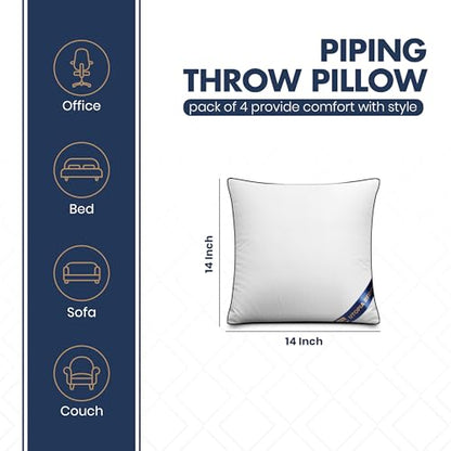 Utopia Bedding 14x14 Throw Pillow Inserts, Decorative Pillows, Pack of 4 | Piping Throw Pillows, Plush & Supportive, Aesthetic Cushion Sham Stuffer for Sofa, Office, Couch & Bed, Set of 4, White - size: 14x14 Inch