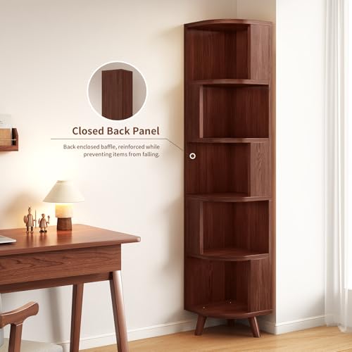 5-Tier Corner Bookshelf, Modern Corner Shelf, Freestanding Bookcase Corner Cabinet Storage Display Shelf Organizer for Living Room Home Office Bedroom Kitchen