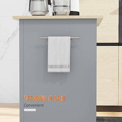 HOMCOM Rolling Kitchen Island Cart, Drawer & Adjustable Shelf, Grey | Portable Serving Trolley Table, 2 Towel Racks - color: Grey