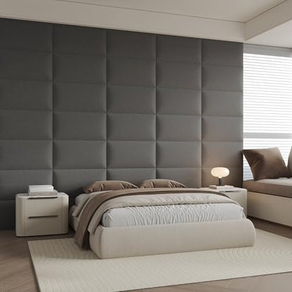 Industrial Dark Gray Linen Non-Adhesive Headboard 24x12 Inch 6-Panel Kit - Peel and Stick Design for Queen Beds, Temporary Space Solution - color: Linen - Dark Gray