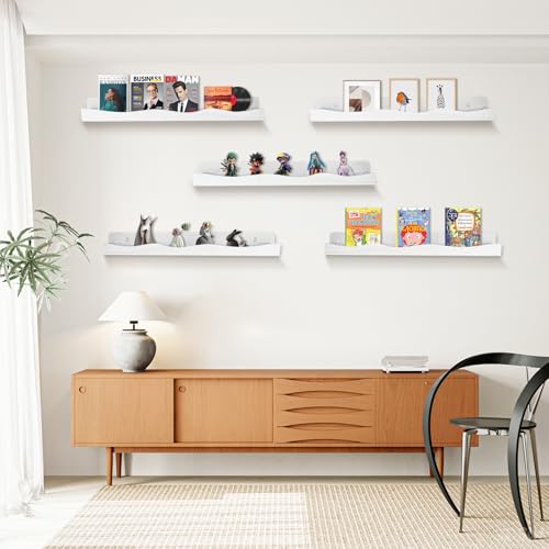 Nail Polish Wall Rack, 6-Shelf 15-Inch White Acrylic Nail Polish Shelves with Removable Ends – Multi-Purpose Shelf for Essential Oils, Cosmetics Storage and Display for Salons and Bathrooms - color: White