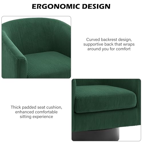 Swivel Barrel Accent Chair, Comfy Reading Armchair, Dark Green, Set of 1 | Club Chairs for Adults, Low-Back Design, Modern Round Style, Solid Wood Frame & Metal Swivel Base, For Living Room & Bedroom - color: Dark Green