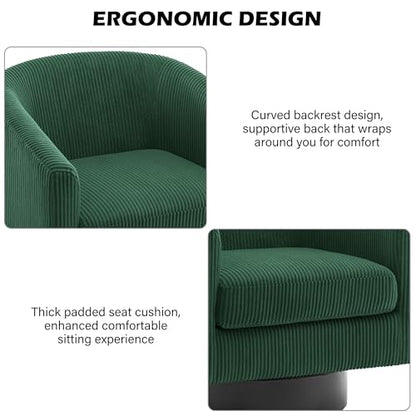 Swivel Barrel Accent Chair, Comfy Reading Armchair, Dark Green, Set of 2 | Club Chairs for Adults, Low-Back Design, Modern Round Style, Solid Wood Frame & Metal Swivel Base, For Living Room & Bedroom - color: Dark Green