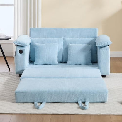 3-in-1 Convertible Sofa Bed | Foldable Loveseat Couch Floor Futon Sofa Sleeper Mattress Lounge Space‑Saving, Blue - color: Blue
