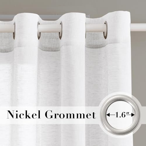 H.VERSAILTEX Linen Curtains Flax Linen Blended Curtain Panels for Living Room/Bedroom Semi Sheer Privacy Curtains 102 inch Length 2 Panels Set Nickel Grommet Window Drapes, Pure White - color: Pure White, size: 52"W x 102"L (Pack of 2)