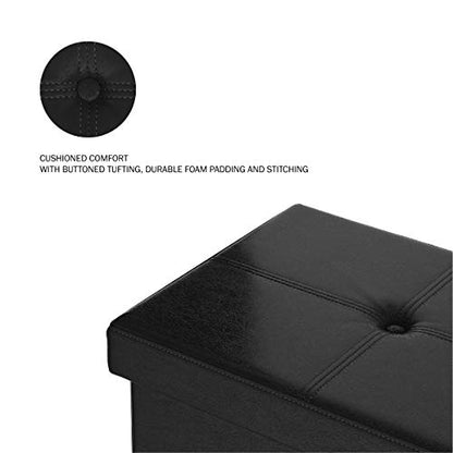 Storage Ottoman - 30-Inch Folding Faux Leather Footrest, Linen Chest, or Bench with Removable Bin for Living Room or Bedroom by Lavish Home (Black)
