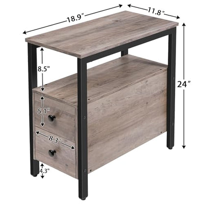 HOOBRO End Table, Narrow Chairside Table with Drawer and Open Storage Shelf, Nightstand for Small Spaces, Stable and Sturdy Construction, Wooden Look Accent Furniture, Greige and Black BG548BZ01G3 - color: Greige + Black