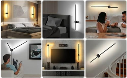 GOODATE Wall Sconces Set of Two with Remote, Stepless Colors 3000K-6500K & Stepless Dimming, Hardwire or Plug-in, 180° Rotate, LED Black Plug in Wall Sconces with Timer & Night Light, 23.6 Inches - color: Black, Stepless Color Temperature: 3000K-6500K, si
