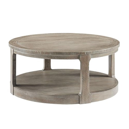 40inch Large Curved 2 Tier Traditional Round Circle Wooden Center Coffee Table,Rounded Table with Wheels,Farmhouse Rustic Style Table for living Room,Office,Apartment,Light Brown(ø40'' x 17.52'') - color: Light Brown, size: 40"x40"x17.52"