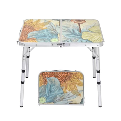 Small Folding Camping Table, 2ft Portable Picnic Table Aluminum 24" x 16", 3 Adjustable Heights Lightweight Dining Table for RV, Picnic, Beach (Sunflower) - color: Sunflower