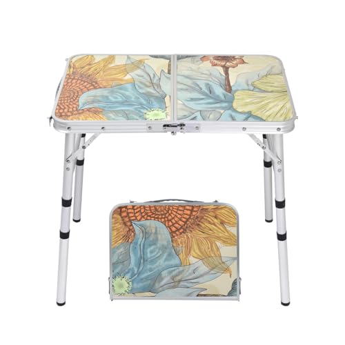 Small Folding Camping Table, 2ft Portable Picnic Table Aluminum 24" x 16", 3 Adjustable Heights Lightweight Dining Table for RV, Picnic, Beach (Sunflower) - color: Sunflower