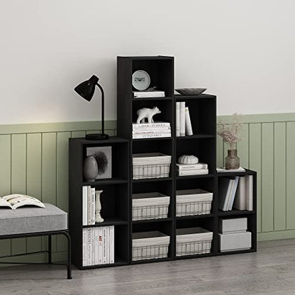 Furinno PASIR Book Shelf, 5-Tier Modern Bookshelf, Open Shelves Bookcase 9 x 12 x 52, Easy Assembly, for Living Room, Bedroom, Home Office, Blackwood - color: Blackwood, size: 5-Tier Cube