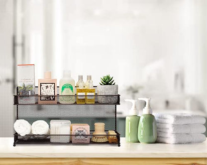 2 PK 2 Tier Mesh Kitchen Counter-top or Wall Mount Spice Rack Jars Storage Organizer, Bronze