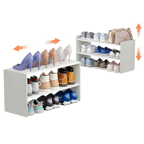 X-cosrack 2 Pack 2-Tier Shoe Rack Organizer for Closet, Expandable and Adjustable White Shoe Rack, Stackable Iron Wood Combination Shoe Storage Shelves for Closets, Entryway, Small Space, Garage - size: 2 Pack 2 Tier Standard