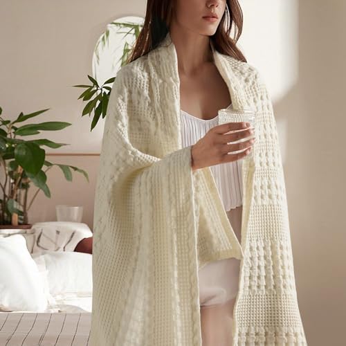 PHF 100% Cotton Waffle Weave Throw Blanket, Lightweight Breathable Summer Blanket for Couch Sofa, Pre-Washed Soft Throws for Bed, Office, Travel & Stylish Home Decor, 50"x60", Cannoli Cream - color: 25 Cannoli Cream, size: Throw(50"x60")