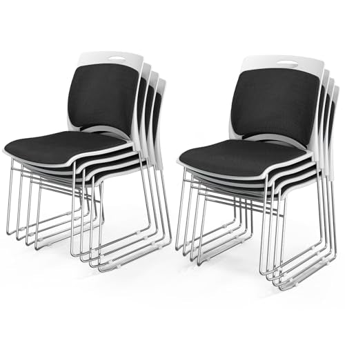 VINGLI Stackable Plastic Mesh Padded Chairs for Office Set of 8, Black | Stacking Chairs with Metal Sled Base, Ergonomic Plastic Pad Seat & Back, Waiting Banquet Guest Break Room, Easy to install - color: Black, size: 8 Pack