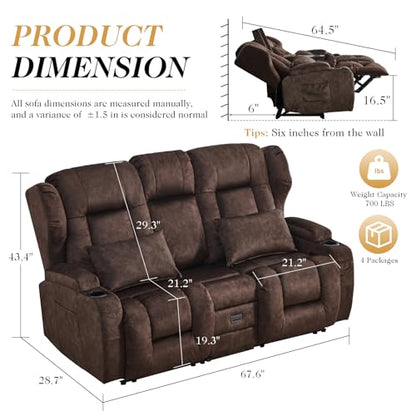 Loveseat Recliner Sofa,RV Wall Hugger Recliners with Flip-up Console,Reclining Loveseat Sofa Recliner with Cup Holders/Lumbar Pillows for Small Spaces,RV Furniture (Chestnut,68" 2-Seater) - color: Chestnut, size: 68" 2-Seater