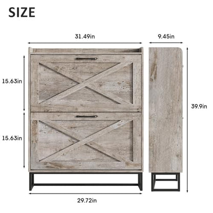 Maupvit Shoe Storage Cabinet with 2 Flip Drawers, Freestanding Organizer with Metal Legs for Entryway, Narrow Shoe Rack Cabinet, Light Rustic Oak - color: Light Rustic Oak, style: 2-Drawers