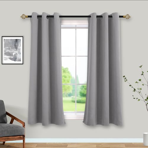 Mrs.Naturall Short Blackout Curtains for Windows, Thermal Insulated 45 Inch Curtain Panels for Bedroom Bathroom with Grommet, (34" W x 45" L,Light Grey) - color: Grey, size: 34"W x 45"L (Pack of 2)