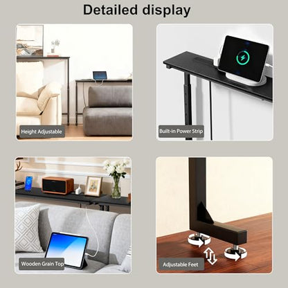 Adjustable Height Narrow Sofa Table with Built-in Power Outlets, 70" Long Console Table Behind Couch Table with Charging Station Skinny Entryway Table for Living Room & Hallway (Black) - color: Black, size: 70IN