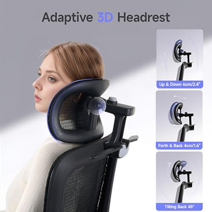 Office Chair with Footrest, Ergonomic Chair with 3D Headrest, Computer Chair with Adjustable Backrest & 3D Armrest, Gaming Chair with Adaptive Lumbar Support, Mesh Backrest & Cushion, Black - color: Black, style: Lite