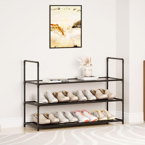 3-Tier Stackable Shoe Rack, Sturdy & Durable Long Shoe Shelf Storage Organizer for Entryway, Bedroom, Floor,10-12 Pairs of Shoes,Black - size: 3-Tier(28.5"W)