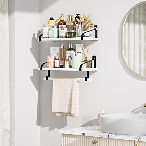 Love-KANKEI 17.3"Floating Wall Shelves Set of 2,Solid Wood,Coffee Bar,White | Spice Rack,Towel Bar/8 Hooks,39 Lbs/shelf,Easy to Install,For Kitchen,Bathroom,Living Room,Bedroom,Office,Entryway Display - color: White