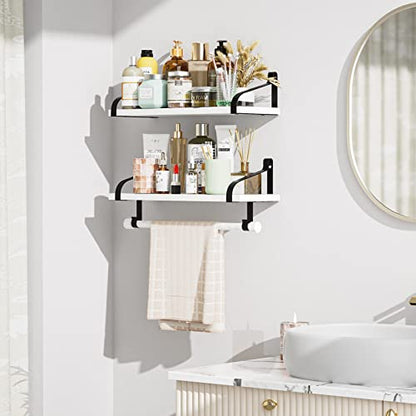 Love-KANKEI 17.3"Floating Wall Shelves Set of 2,Solid Wood,Coffee Bar,White | Spice Rack,Towel Bar/8 Hooks,39 Lbs/shelf,Easy to Install,For Kitchen,Bathroom,Living Room,Bedroom,Office,Entryway Display - color: White