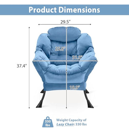 Youtanic Lazy Chair Thick Padded, Comfy Velvet Accent Lounge Chair with Stable Frame, Leisure Sofa Armchair with Armrests and Side Pocket, Reading Chair for Bedroom, Living Room, Office, Light Blue - color: Light Blue Without Stool