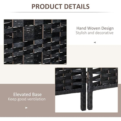 Folding Room Divider, 6Ft Tall Privacy Screen, Hand-Woven Wicker Style Freestanding Wall Partition for Home Office Bedroom, No Assembly Required - color: Black, size: 6 Panel