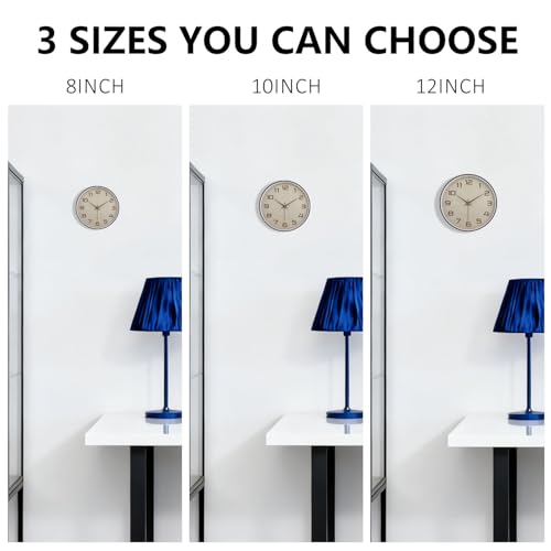 Woodgrain Wall Clocks Battery Operated 12 Inch with Linen Texture Face, Large Number Silent Digital Wall Clock, Non Ticking Analog Clock for Bedroom Living Room Bathroom Kitchen Office,Brown - color: Mocha Brown White, size: 12 Inch