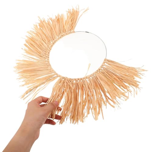 Boho Fan Seagrass Wall Hanging Decor, Rattan Wicker Basket Art, Chic Ornament for Bedroom, Living Room and Farmhouse Home 17.72x12.60x0.39in