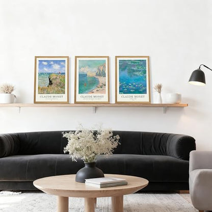 JLTULT Claude Monet Wall Art Set of 3, Solid Wood Frames, 12 x 16 in Each | Monet impressionist prints on fade-resistant canvas with ready-to-hang solid wood frames for living rooms and bedrooms - color: Monet, size: 16"L x 12"W
