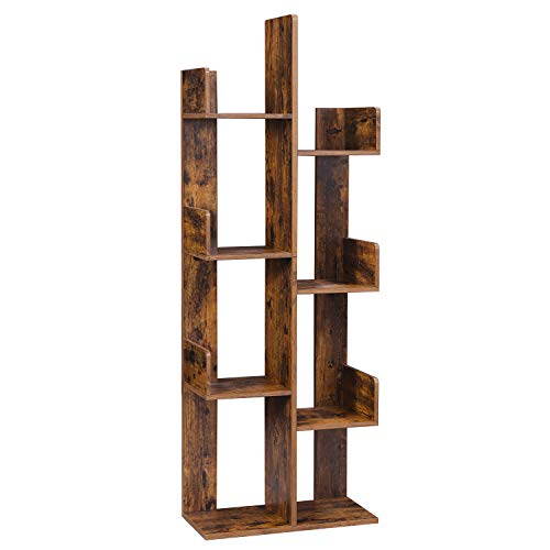 VASAGLE CUSTOS Collection - Bookcase, Tree-Shaped Bookshelf with 8 Storage Shelves, Rounded Corners, Rustic Brown ULBC66BXV1 - color: Rustic Brown, style: 4-Tier (19.7"W)